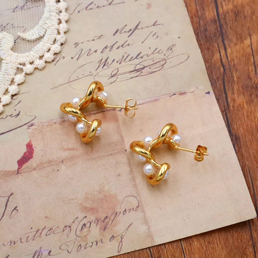 18K Gold-Plated Pearl Earrings Gold / One Size Apparel and Accessories