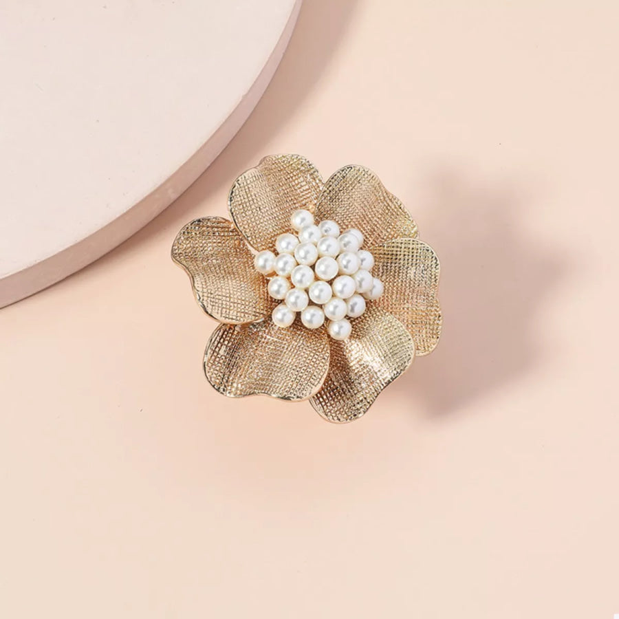 18K Gold-Plated Pearl Flower Ring Gold / One Size Apparel and Accessories