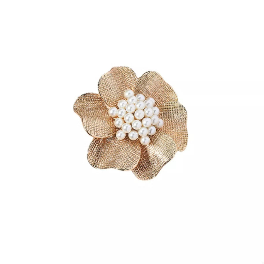 18K Gold-Plated Pearl Flower Ring Gold / One Size Apparel and Accessories