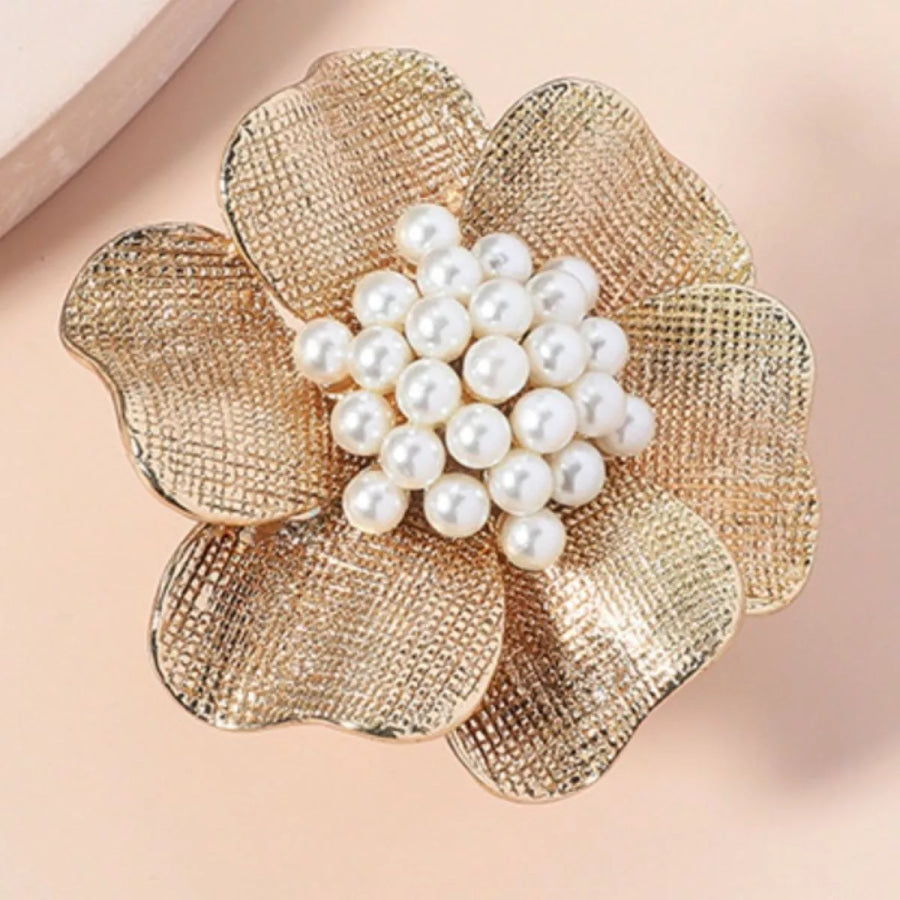 18K Gold-Plated Pearl Flower Ring Gold / One Size Apparel and Accessories