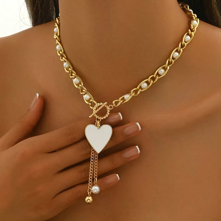 18K Gold-Plated Pearl Heart Necklace Gold / ONESIZE Apparel and Accessories