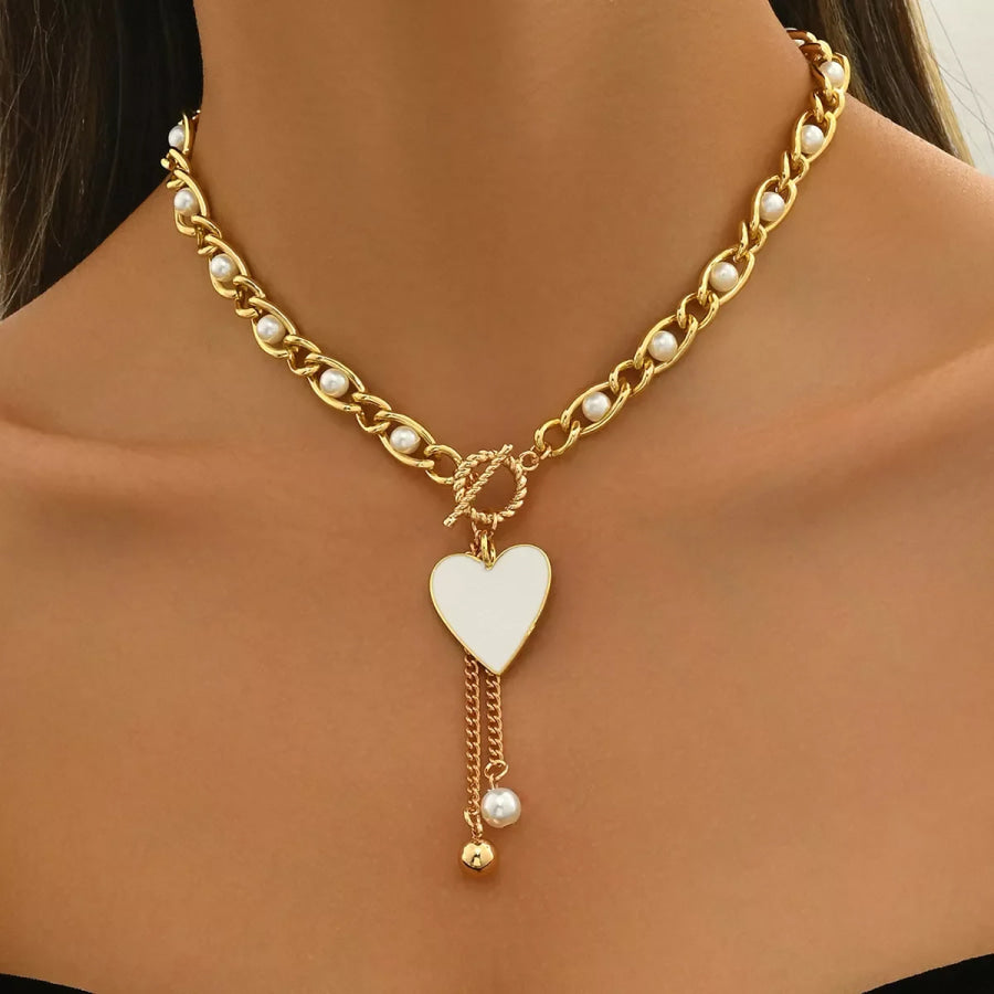 18K Gold-Plated Pearl Heart Necklace Gold / ONESIZE Apparel and Accessories