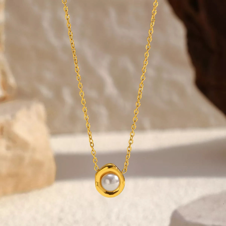 18K Gold-Plated Pearl Necklace Gold / One Size Apparel and Accessories