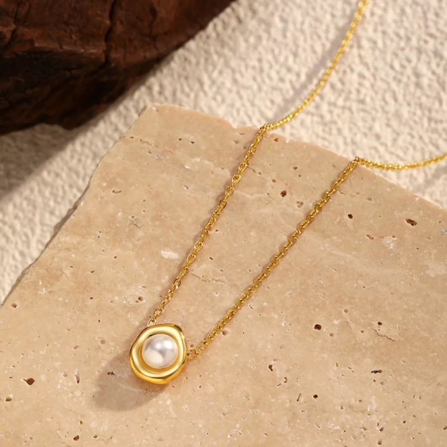 18K Gold-Plated Pearl Necklace Gold / One Size Apparel and Accessories
