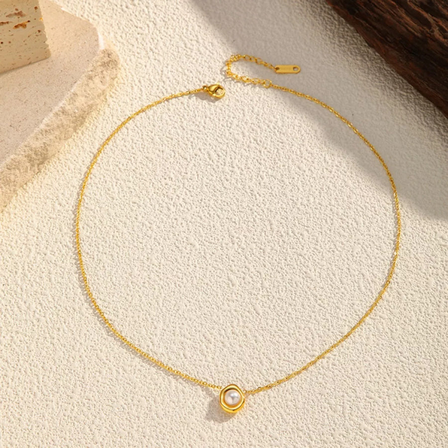 18K Gold-Plated Pearl Necklace Gold / One Size Apparel and Accessories