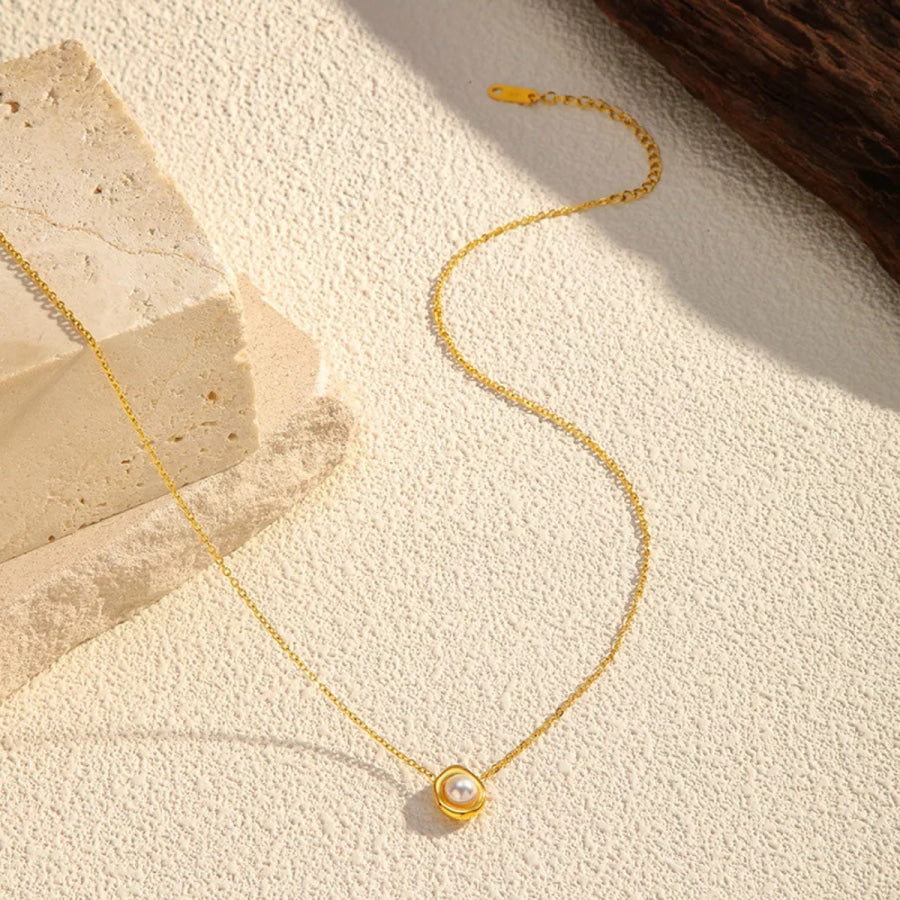 18K Gold-Plated Pearl Necklace Gold / One Size Apparel and Accessories