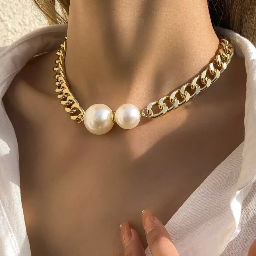 18K Gold-Plated Pearl Necklace Gold / ONESIZE Apparel and Accessories