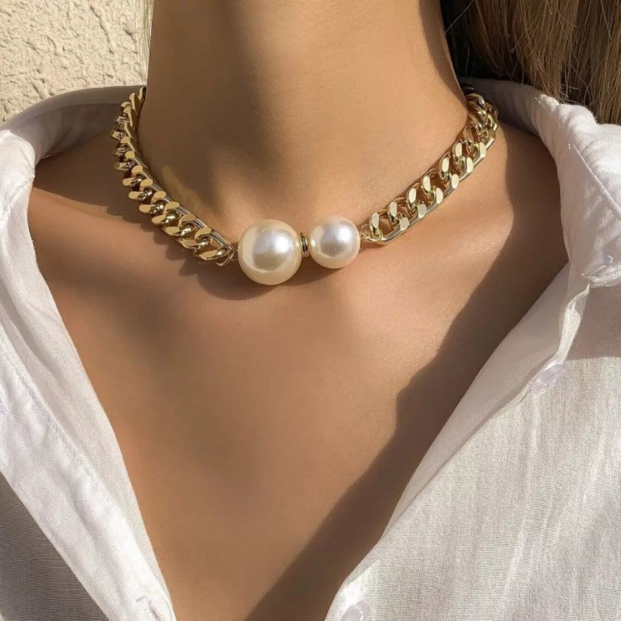 18K Gold-Plated Pearl Necklace Gold / ONESIZE Apparel and Accessories