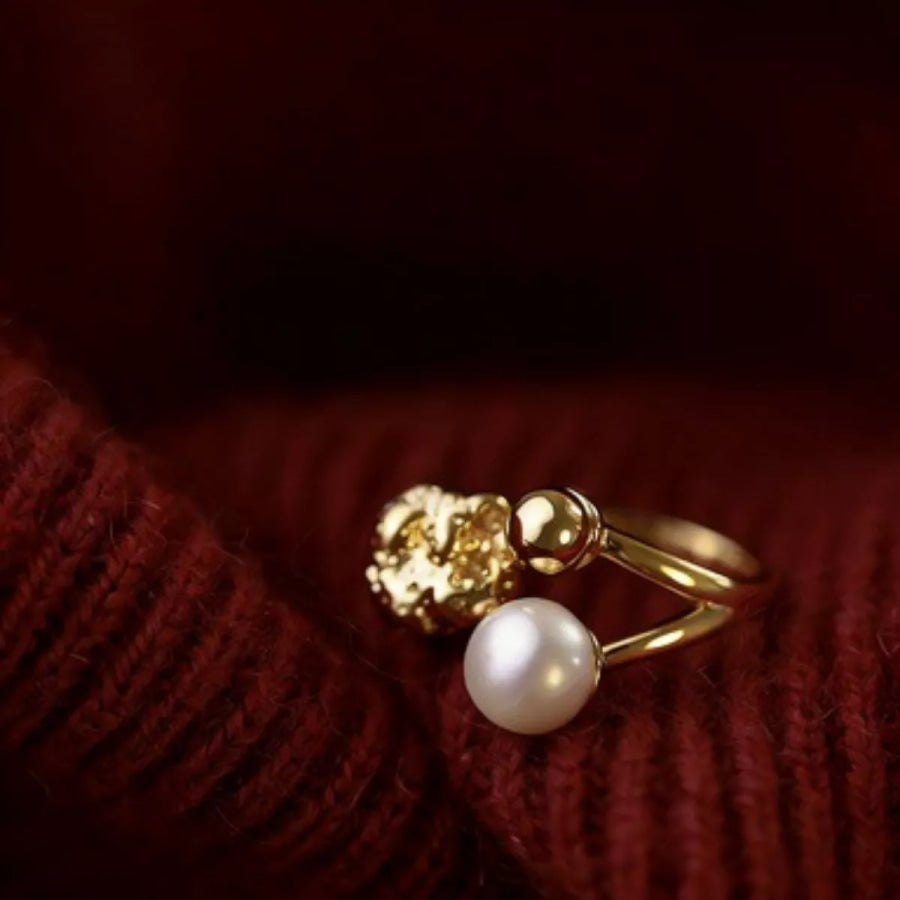 18K Gold-Plated Pearl Open Ring Gold / One Size Apparel and Accessories