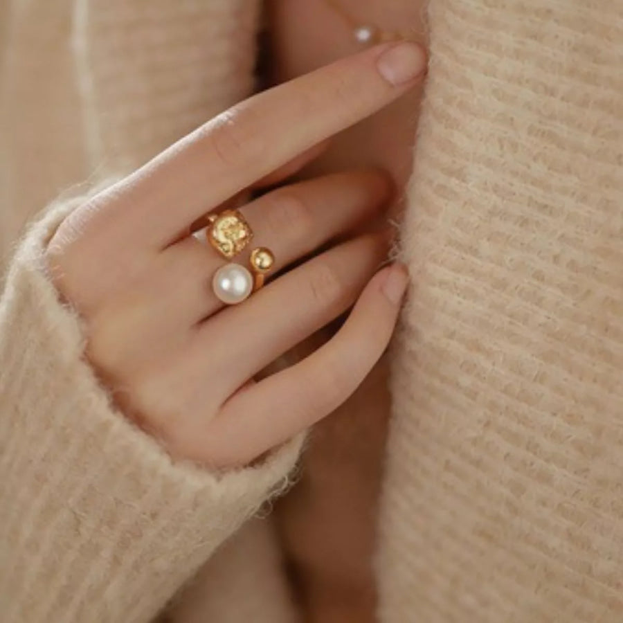 18K Gold-Plated Pearl Open Ring Gold / One Size Apparel and Accessories