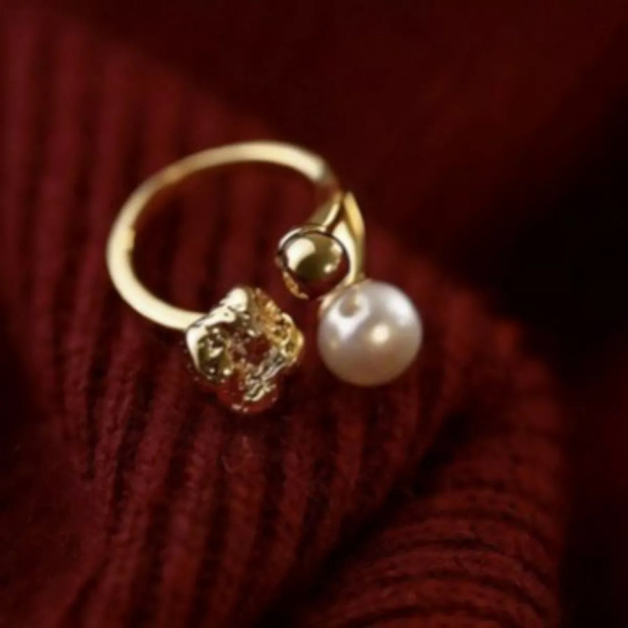 18K Gold-Plated Pearl Open Ring Gold / One Size Apparel and Accessories