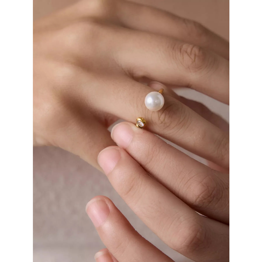18K Gold-Plated Pearl Open Ring Gold / onesize Apparel and Accessories