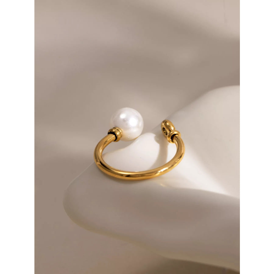 18K Gold-Plated Pearl Open Ring Gold / onesize Apparel and Accessories
