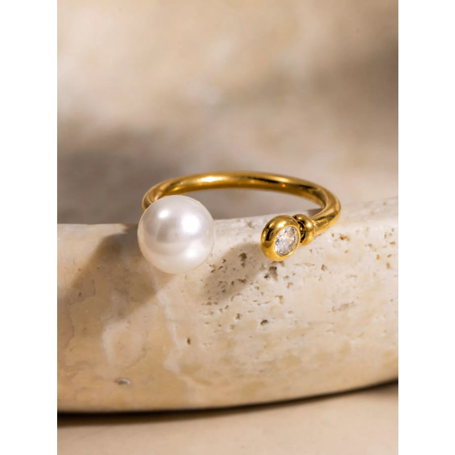 18K Gold-Plated Pearl Open Ring Gold / onesize Apparel and Accessories