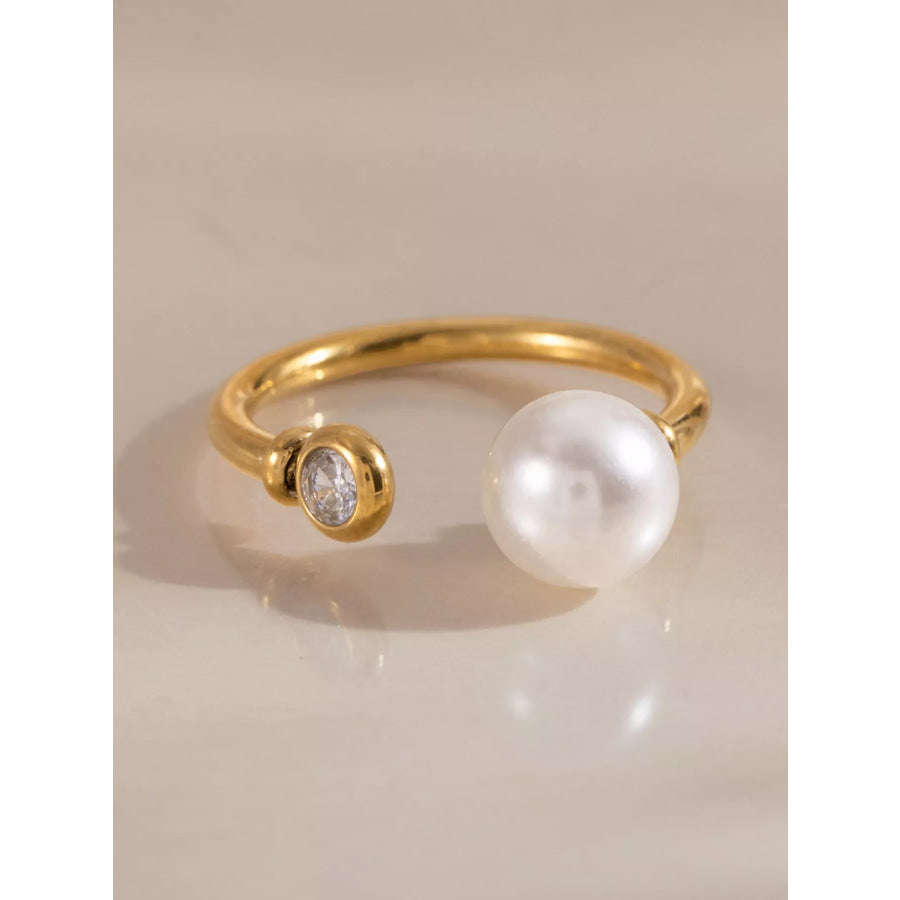 18K Gold-Plated Pearl Open Ring Gold / onesize Apparel and Accessories