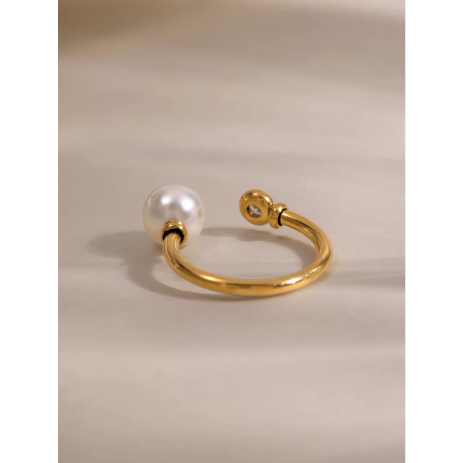 18K Gold-Plated Pearl Open Ring Gold / onesize Apparel and Accessories