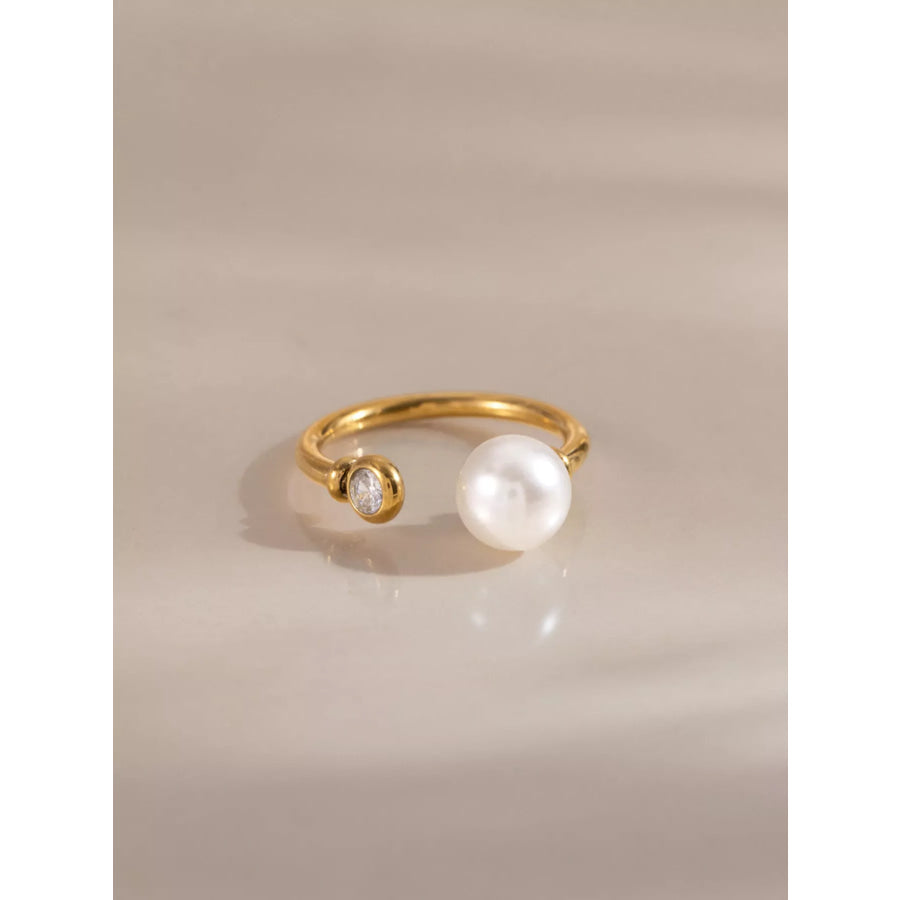 18K Gold-Plated Pearl Open Ring Gold / onesize Apparel and Accessories