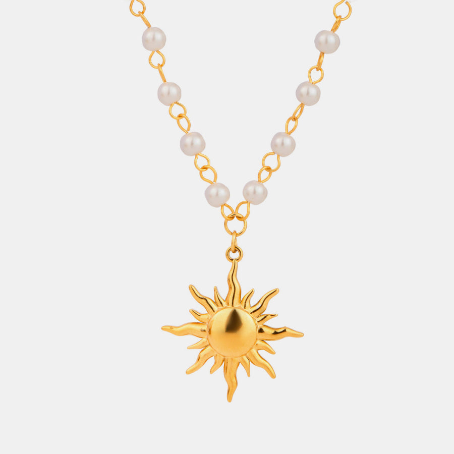 18K Gold-Plated Pearl Sun Necklace Gold / One Size Apparel and Accessories