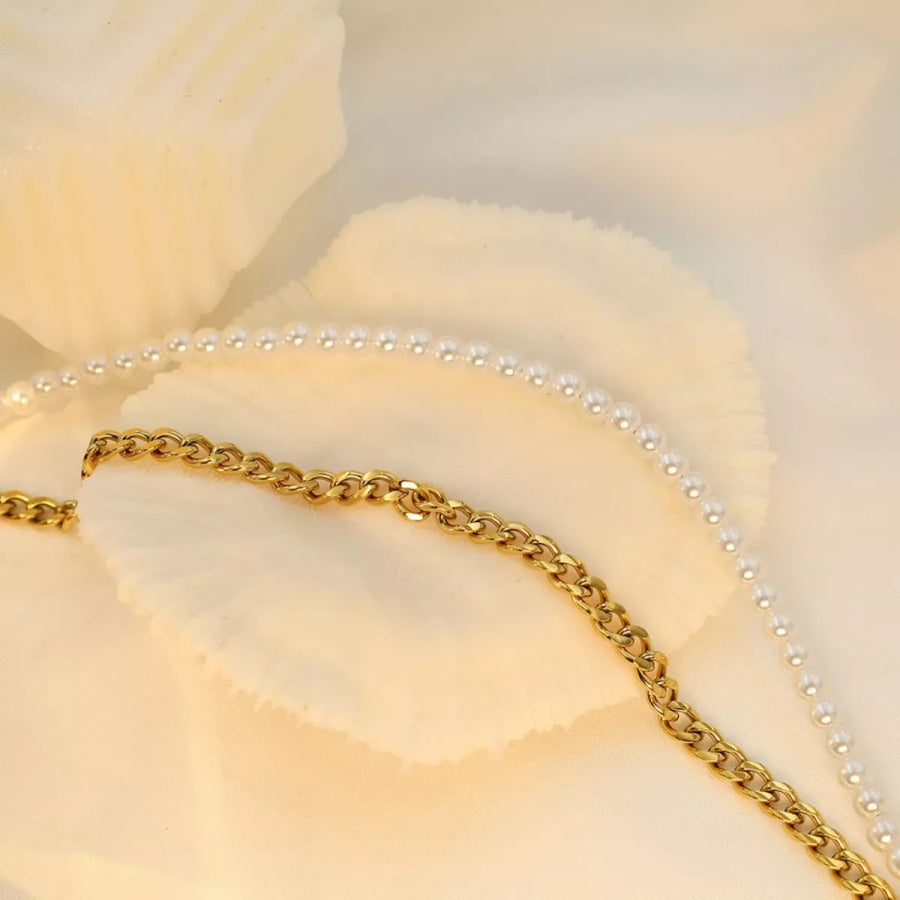 18K Gold-Plated Pearl Toggle Necklace Gold / One Size Apparel and Accessories