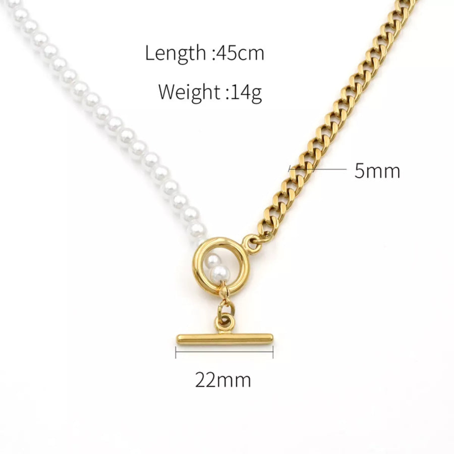 18K Gold-Plated Pearl Toggle Necklace Gold / One Size Apparel and Accessories