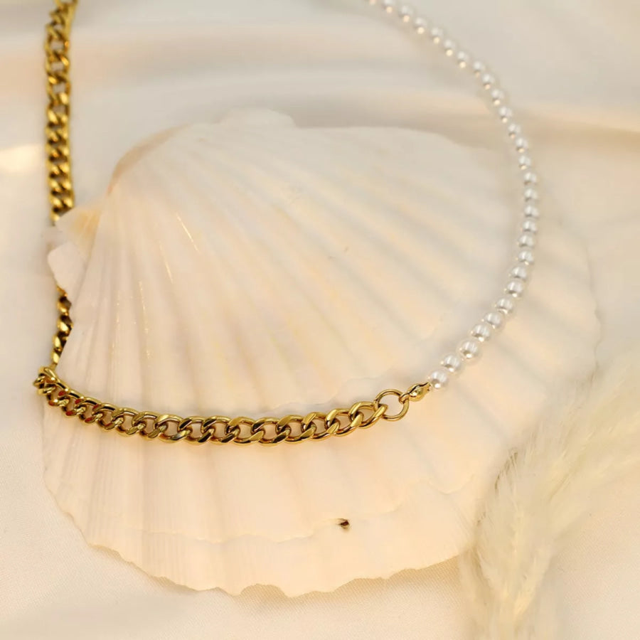 18K Gold-Plated Pearl Toggle Necklace Gold / One Size Apparel and Accessories