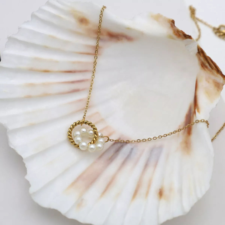 18K Gold-Plated Pearl Twisted Pendant Necklace Gold / onesize Apparel and Accessories
