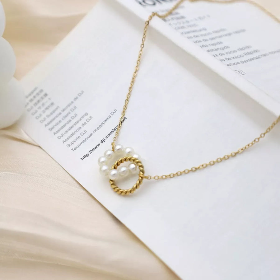 18K Gold-Plated Pearl Twisted Pendant Necklace Gold / onesize Apparel and Accessories