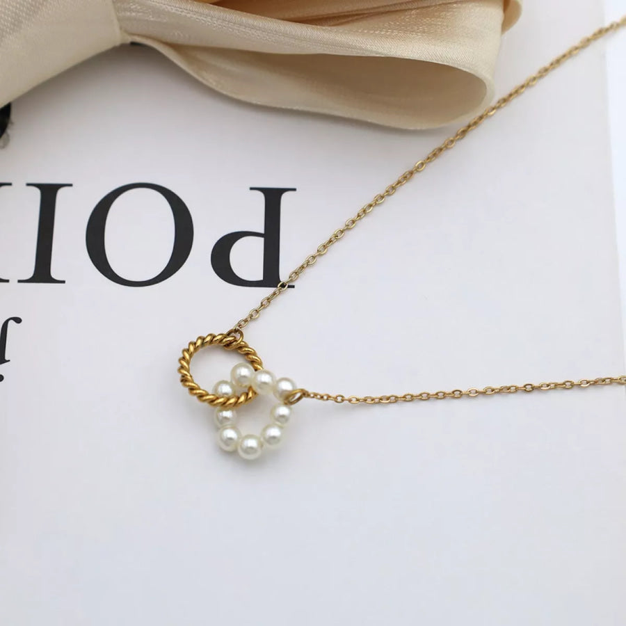 18K Gold-Plated Pearl Twisted Pendant Necklace Gold / onesize Apparel and Accessories