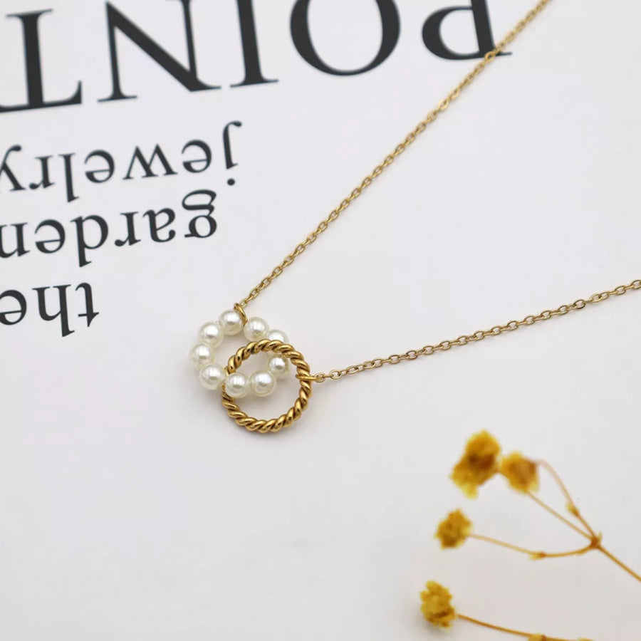 18K Gold-Plated Pearl Twisted Pendant Necklace Gold / onesize Apparel and Accessories