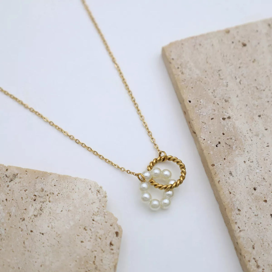 18K Gold-Plated Pearl Twisted Pendant Necklace Gold / onesize Apparel and Accessories