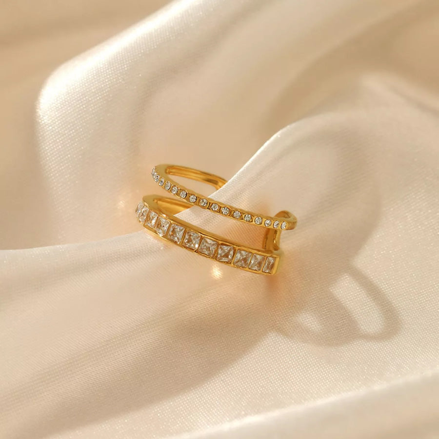 18K Gold-Plated Rhinestone Open Ring Gold / One Size Apparel and Accessories