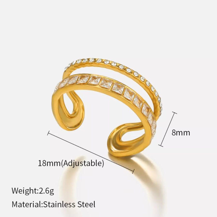 18K Gold-Plated Rhinestone Open Ring Gold / One Size Apparel and Accessories