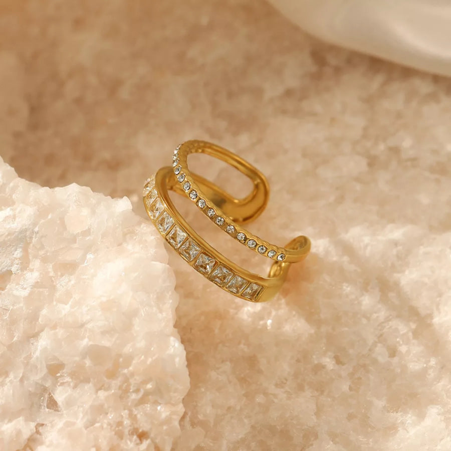 18K Gold-Plated Rhinestone Open Ring Gold / One Size Apparel and Accessories