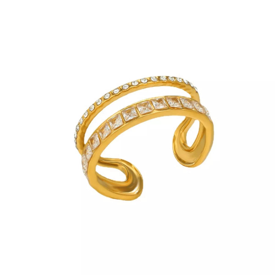 18K Gold-Plated Rhinestone Open Ring Gold / One Size Apparel and Accessories