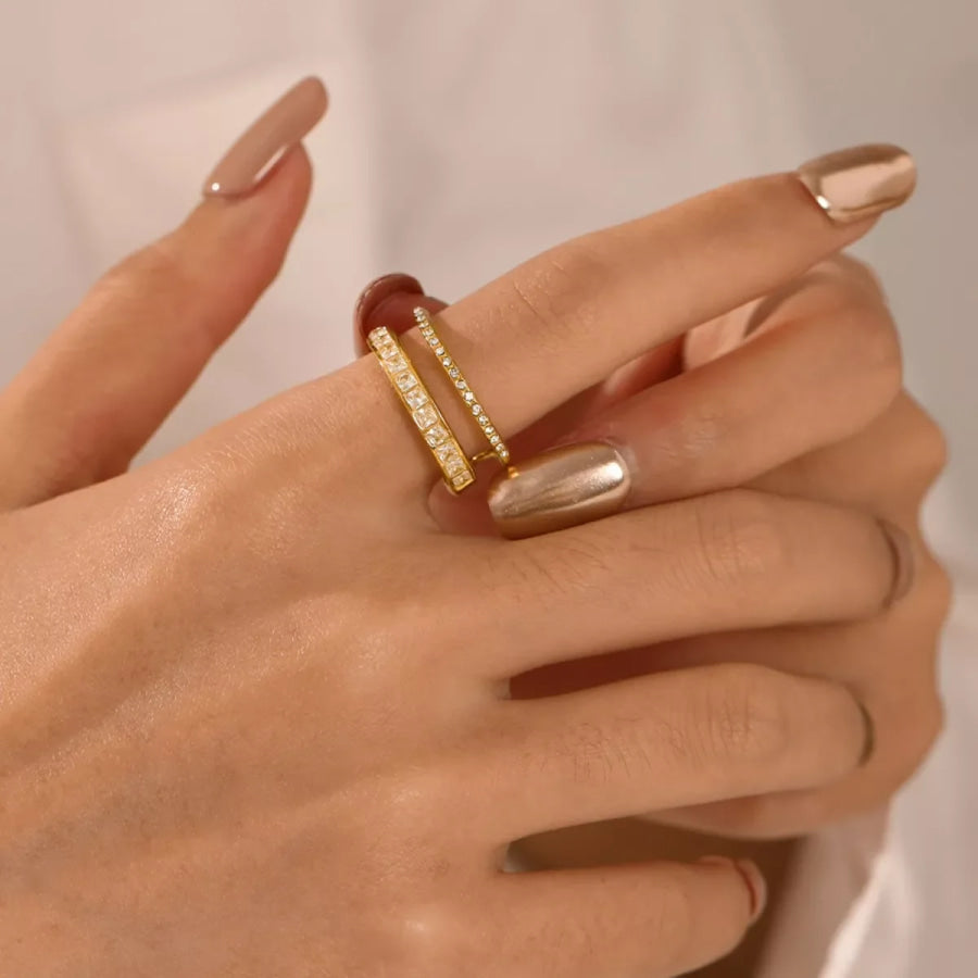 18K Gold-Plated Rhinestone Open Ring Gold / One Size Apparel and Accessories