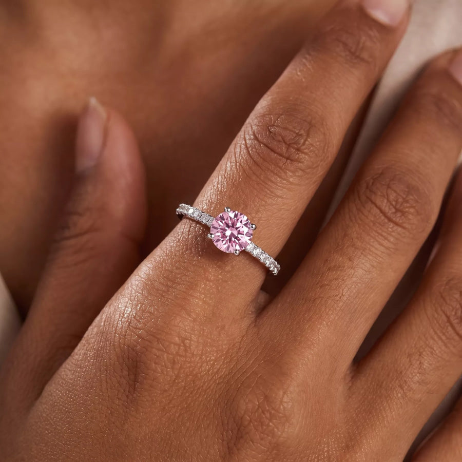 18K Gold-Plated Round Cut Zircon Ring Blush Pink / onesize Apparel and Accessories