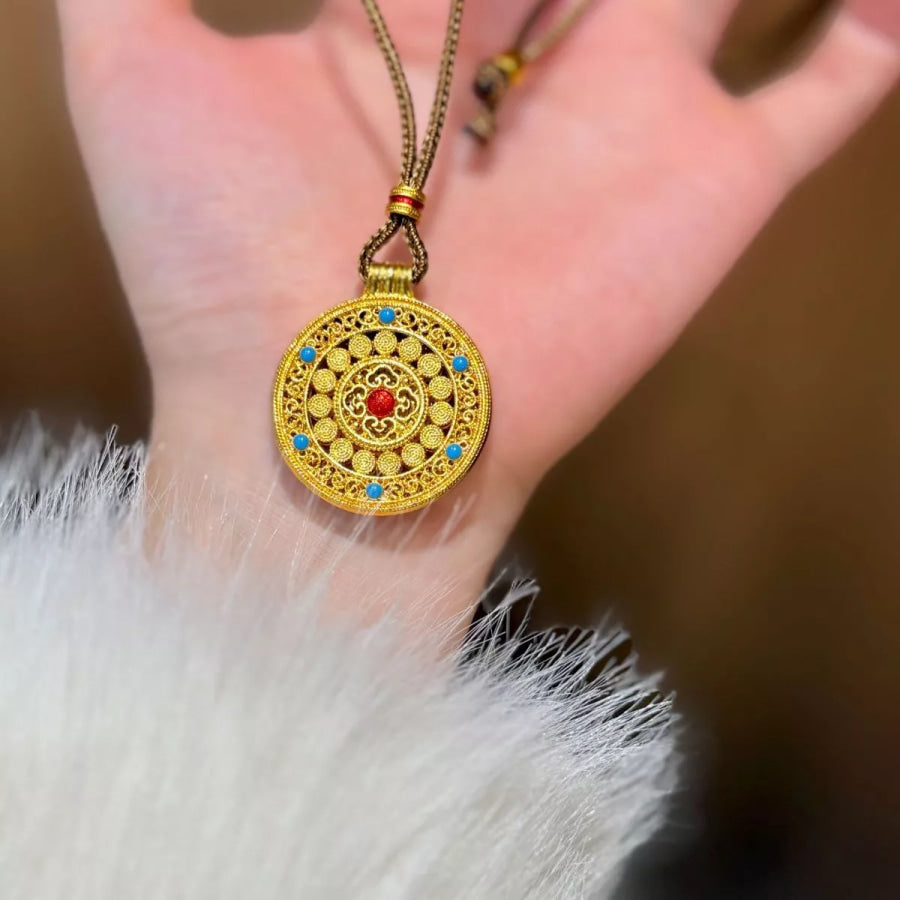 18K Gold-Plated Round Pendant Necklace Gold / One Size Apparel and Accessories