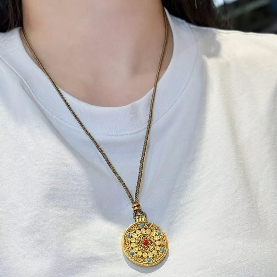 18K Gold-Plated Round Pendant Necklace Gold / One Size Apparel and Accessories