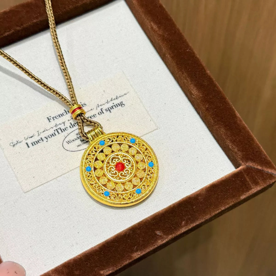 18K Gold-Plated Round Pendant Necklace Gold / One Size Apparel and Accessories