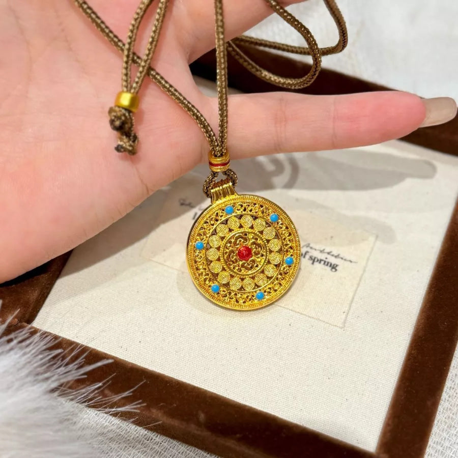 18K Gold-Plated Round Pendant Necklace Gold / One Size Apparel and Accessories
