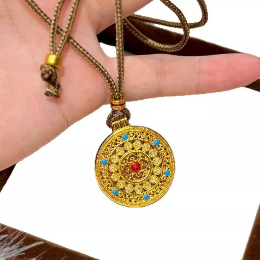18K Gold-Plated Round Pendant Necklace Gold / One Size Apparel and Accessories