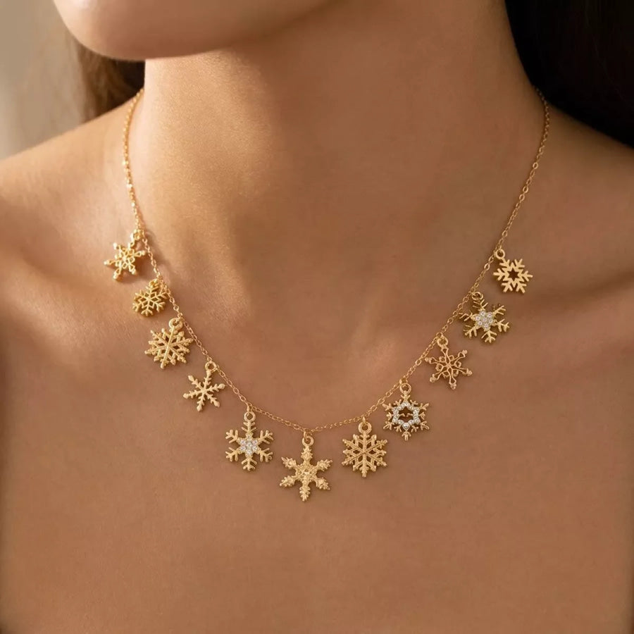 18K Gold-Plated Snowflake Necklace and Bracelet Jewelry Set Gold / onesize Apparel Accessories