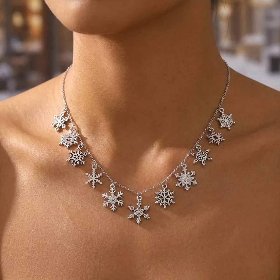 18K Gold-Plated Snowflake Necklace and Bracelet Jewelry Set Silver / onesize Apparel Accessories