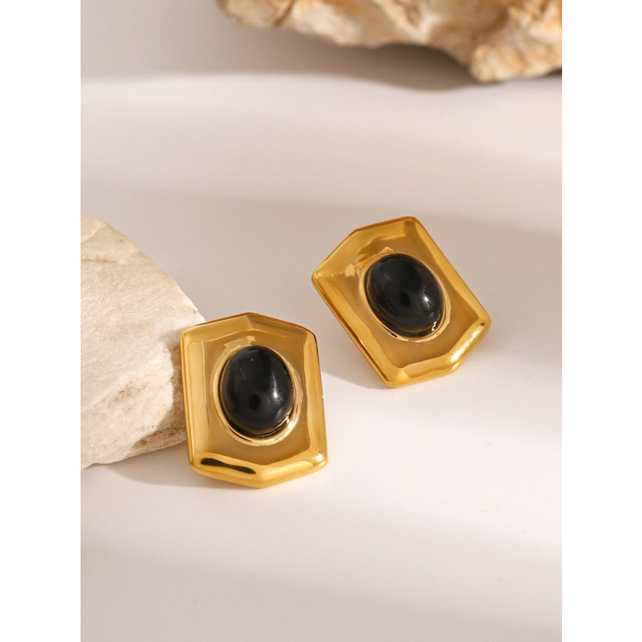 18K Gold-Plated Stainless Steel Agate Earrings Black / One Size Apparel and Accessories