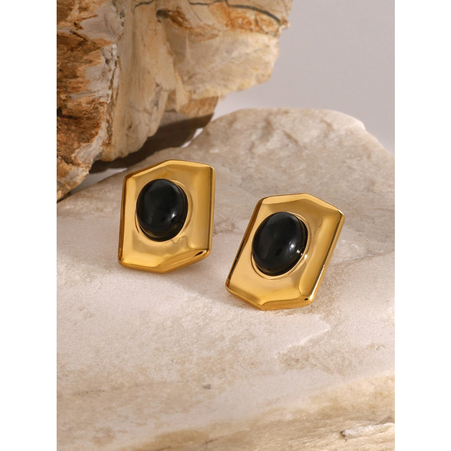 18K Gold-Plated Stainless Steel Agate Earrings Black / One Size Apparel and Accessories