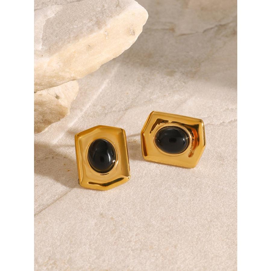 18K Gold-Plated Stainless Steel Agate Earrings Black / One Size Apparel and Accessories