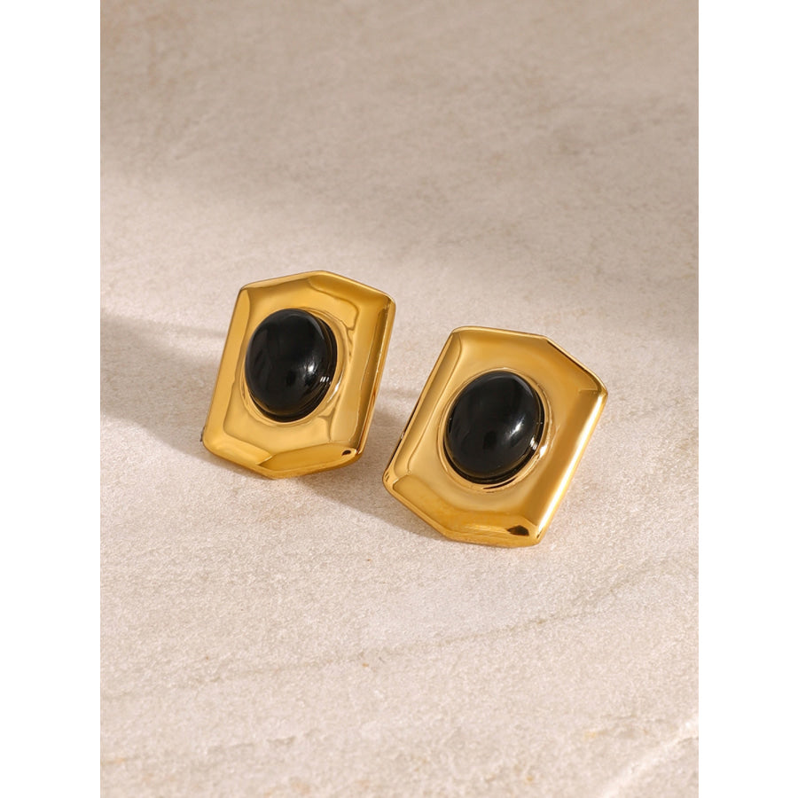 18K Gold-Plated Stainless Steel Agate Earrings Black / One Size Apparel and Accessories