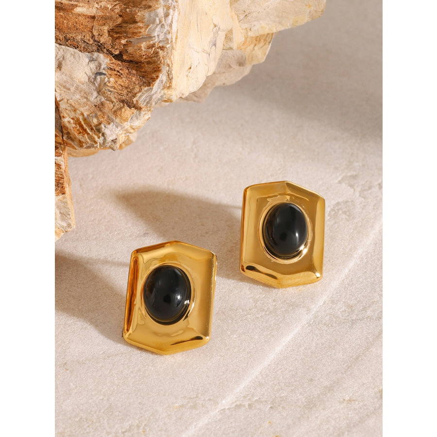 18K Gold-Plated Stainless Steel Agate Earrings Black / One Size Apparel and Accessories