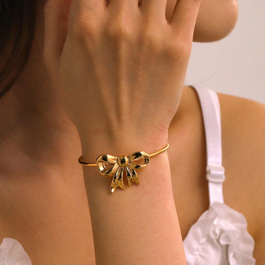 18K Gold-Plated Stainless Steel Bow Bracelet Gold / One Size