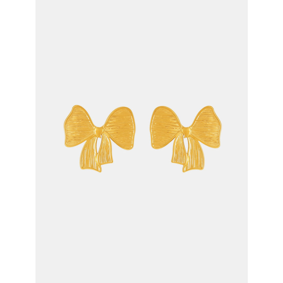 18K Gold-Plated Stainless Steel Bow Earrings and Necklace Set Gold / One Size Apparel and Accessories